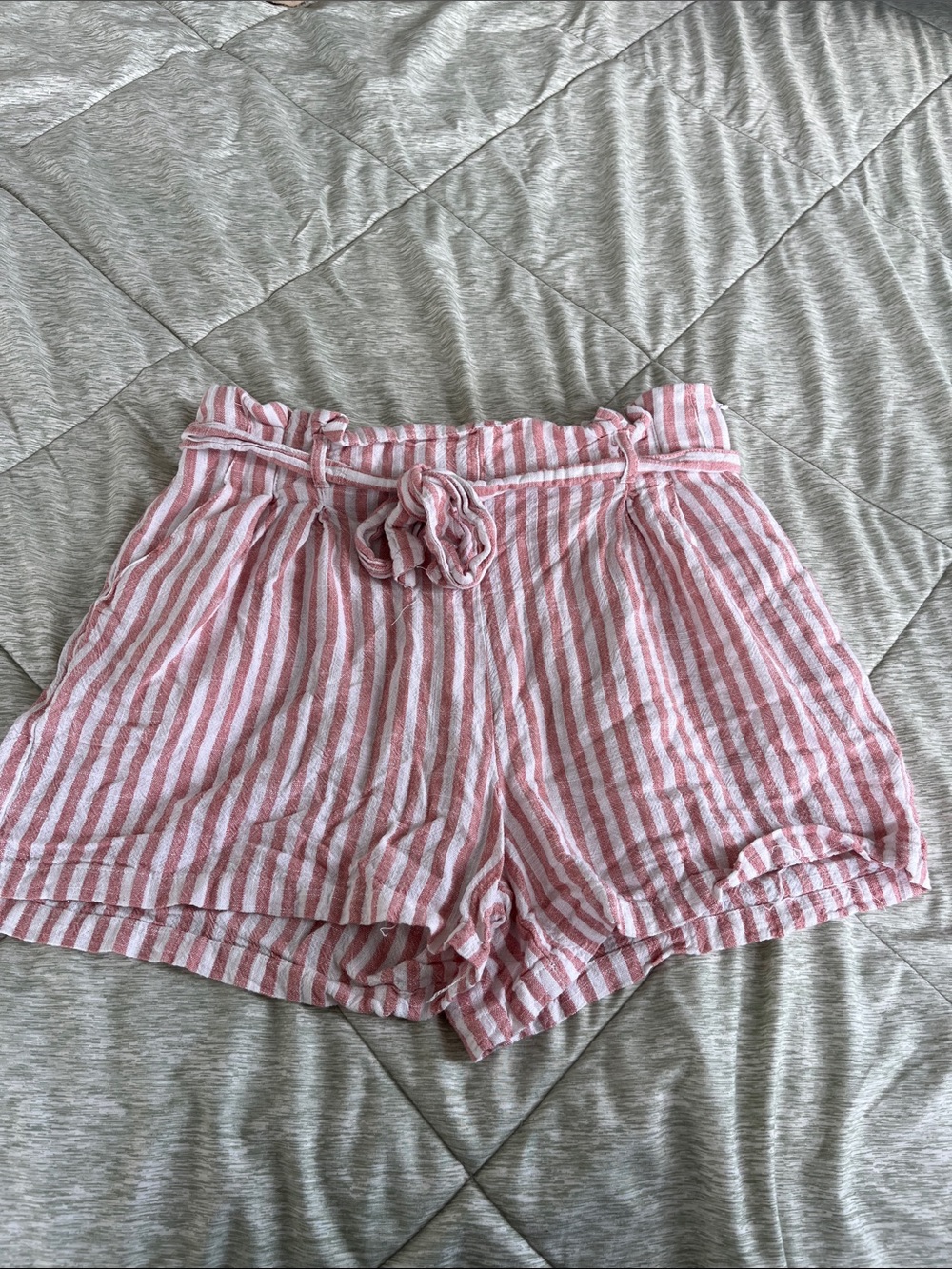 High-Waist Pink & White Striped Paperbag Shorts with Tie Waist
